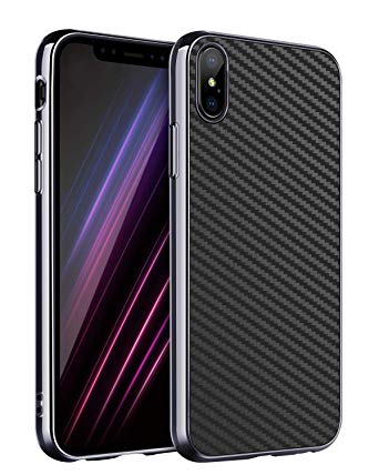 BENTOBEN iPhone Xs Max Case, Super Sleek Flexible Soft TPU Slim Protective Shock Absorption Carbon Fiber Dustproof Sturdy Grippy Manly Classic Phone Covers for Apple iPhone XS Max 6.5 inch 2018, Black