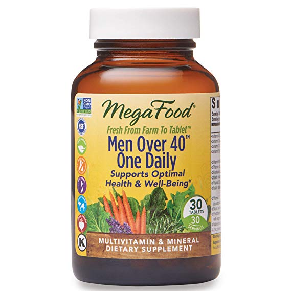 MegaFood, Men Over 40 One Daily, Daily Multivitamin and Mineral Dietary Supplement with Vitamins B, D and Zinc, Non-GMO, Vegetarian, 30 Tablets (30 Servings)