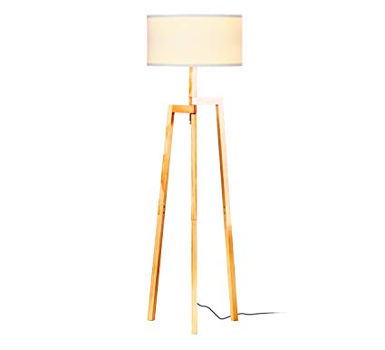 Brightech New Mia LED Tripod Floor Lamp– Modern Design Wood Mid Century Style Lighting for Contemporary Living or Family Rooms- Ambient Light Tall Standing Survey Lamp for Bedroom, Office- White Shade