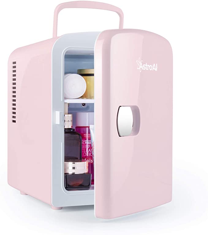 AstroAI Mini Fridge 4 Liter/6 Can AC/DC Portable Thermoelectric Cooler and Warmer for Skincare, Foods, Medications,Cosmetics, Home and Travel Best Gift (Pink)