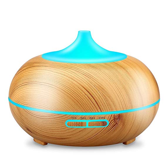 Aromatherapy Essential Oil Diffuser, URPOWER 300mlWood Grain Ultrasonic Cool Mist Whisper-Quiet Humidifier with Color LED Lights Changing & 4 Timer Settings, Waterless Auto Shut-Off for Spa Baby Home