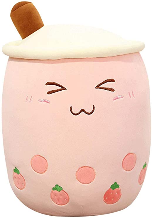 Rainlin Cute Plush Milk Teacup Pillow Kawaii Soft Stuffed Cup Shape Stuffed Toy Hugging Plushies Cartoon Gifts Toy for Kids Home Decor (Strawberry, 13.8 inch)