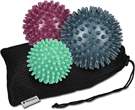 Navaris Spiky Massage Balls - Set of 3 - Hedgehog Balls for Self Massage - 2X Medium-Hard & 1x Harder Ball - Bumpy Massager Balls - 6cm, 7cm, 8cm