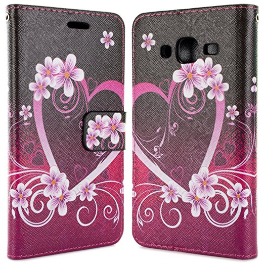 Galaxy J3 V case, Galaxy Sol case, Galaxy J3 Case (2016), CoverON® [CarryAll Series] Flip Folio Card Slot Pouch Cover Case for Samsung Galaxy J3 V / J3 (2016) / Galaxy Sol - Purple Love Heart