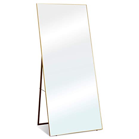 Brightech - Stella Floor Standing Mirror 65" x 22" - Stunning Vanity Decorative Accessory for Bathroom, Bedroom, Den, Hallway, Office - Ultra Modern Décor - Antique Brass