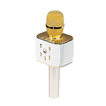 VERKB Wireless Microphones Karaoke Pro, 3-in-1 2200mAh Bluetooth Aluminium Alloy Karaoke Machine KTV for Apple iPhone Android Smartphone Or Pc(Light Golden)