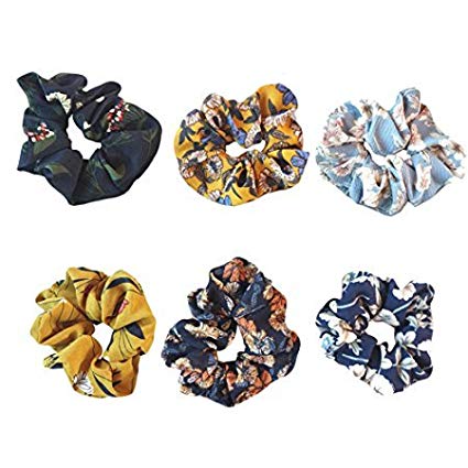 Teemico 6 Pack Colorful Bobbles Elastic Hair Bands Chiffon Floral Fabric Hair Ties, 6 Colors (Style 1)