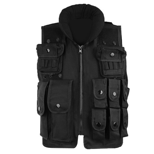 Pellor Outdoor Kids/Children Nylon Tactical Vest Security Guard Waistcoat CS Field Combat Training Protective Vest (Black)