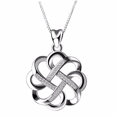 925 Sterling Silver GOOD LUCK Knot Vintage Pendant Necklace, Box Chain 18"