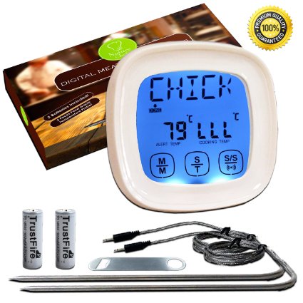 ONE DAY SALE Touchscreen Digital meat Thermometer by Naturechef - High Quality-3 GIFTS INCLUDED - 2 Batteries, eBook & premium Bottle Opener - Instant Read, Preset Temperatures - MONEY BACK GUARANTEE