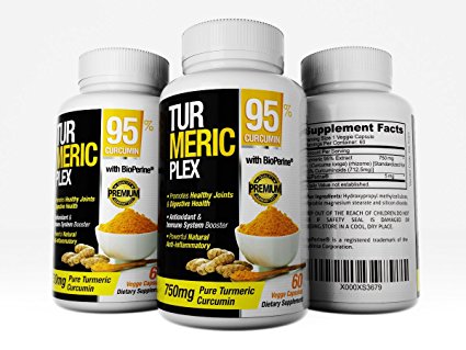 TurmericPlex - Premium Turmeric Curcumin 750 mg per Capsule of 95% Curcuminoids Plus Bioperine