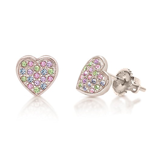 925 Sterling Silver with a 7mm White Gold Tone Heart Screwback Children's Earrings