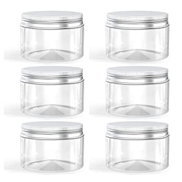 6 Ounce Plastic Jars with Aluminum Lid Leak Proof Clear Containers Jars for Store Liquid, Cosmetic, Cream, 6 Pcs