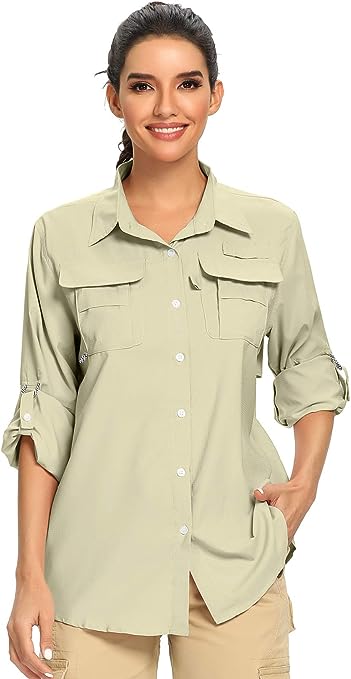 Jessie Kidden Womens Safari Shirts UPF 50  UV Sun Protection Long Sleeve Outdoor Cool Quick Dry Fishing Hiking Shirt