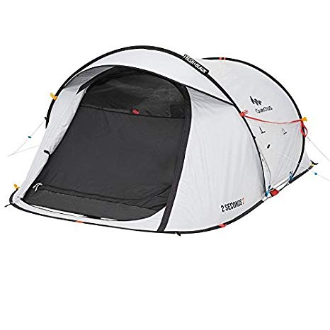 Quechua Waterproof Pop Up Camping Tent 2 Seconds Fresh & Black Easy Set Up and Fold - Extra Dark Interior