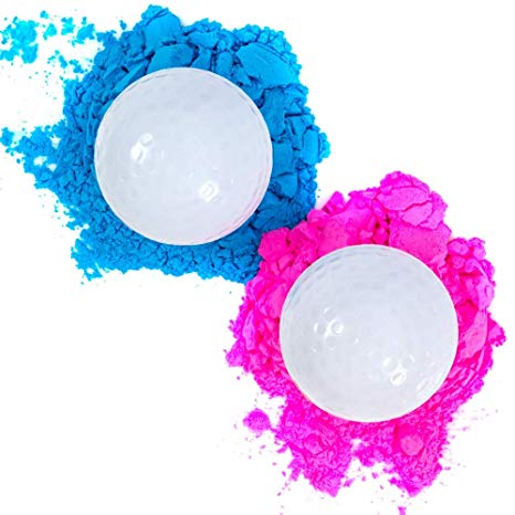 Gender Reveal Golf Balls Exploding Golf Ball Set (1 Pink   1 Blue   2 Wooden Tees per Pack) Girl or Boy Baby Sex Reveal Ideas / Announcement Party | Maximum Powder for the Best Explosion of Smoke