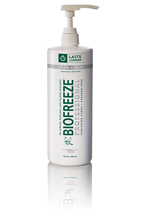 Biofreeze Professional Pain Relieving Gel, Topical Analgesic for Enhanced Relief of Arthritis, Muscle, Joint Pain, NSAID Free Pain Reliever Cream, 32 oz with Pump, Colorless Formula, 5% Menthol