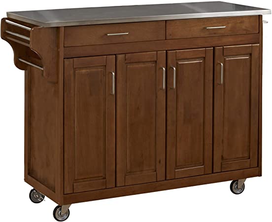Home Styles Mobile Create-a-Cart Cottage Oak Finish Four Door Cabinet Kitchen Cart with Stainless Steel Top, Adjustable Shelving