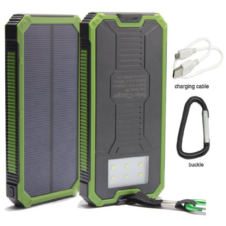 12000mAh Solar Charger Portable Solar Powered Phone Charger Dual USB Solar External Battery Pack Power Bank for Cellphones With Solar LED Lights For Emergency or As A Camping Light Green
