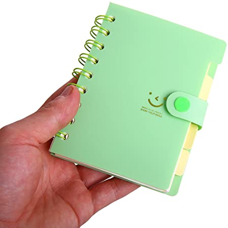 Pocket Spiral Journal Mini Notebook, Traveler Cute Diary, 5 Subject Planner, Ruled Small Writing Paper Hard Cover Notepad, Index Label, 100 Sheets, 5.1"×3.5" Smile Printed Memo Pad