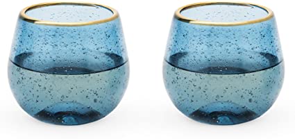 Twine 5980 Seaside Deep Bubble Stemless Wine Glass Blue Set of 2