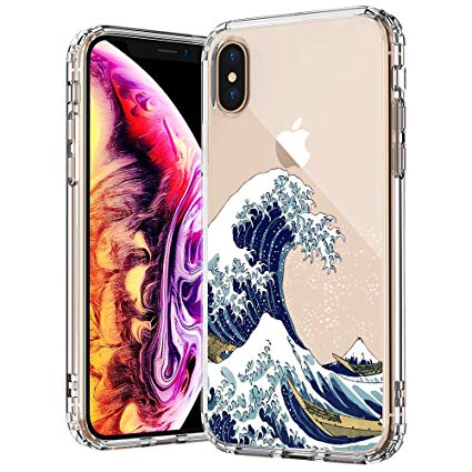 MOSNOVO Fashion iPhone Xs MAX Case, Tokyo Wave Pattern Printed Clear Design Transparent Plastic Back Case with TPU Bumper Protective Case Cover Compatible with iPhone Xs MAX