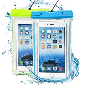 KingCool [2 Pack] Clear Universal Waterproof Case Dry Bag Pouch Transparent Snowproof Dirtproof for iPhone,Samsung Galaxy and Other Smartphones up to 6 Inch(Blue Green)