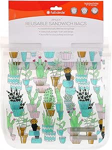 Full Circle, ZipTuck, Reusable Sandwich Bags, Cactus Party, 2 Bags