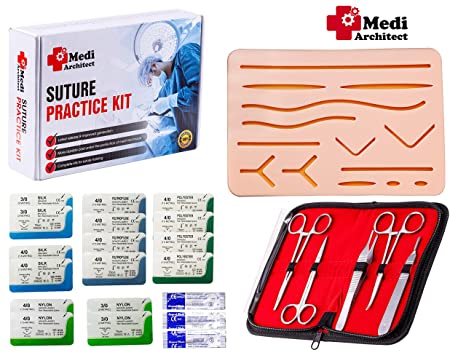 Suture Practice Kit (30 Pieces) for Medical Student Suture Training, Include Upgrade Suture Pad with 14 Pre-Cut Wounds, Suture Tools, Suture Thread & Needle (Complete Kit)