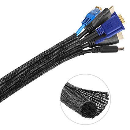 Cable Management Sleeve 20 inch 4 Pack Cords Organizer - Self-wrap Braided Cable Split Sleeve Pet/Baby/Child-Proof for TV Computer Office Home Entertainment Gaming by PERLESMITH