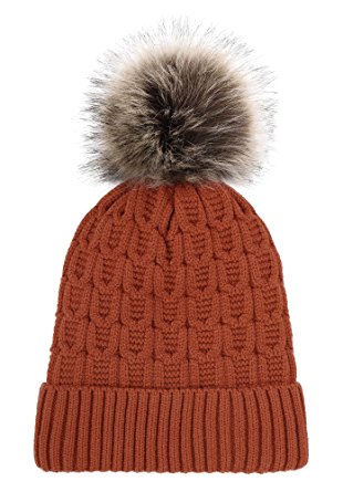 Arctic Paw Sherpa Lined Knit Beanie with Faux Fur Pompom