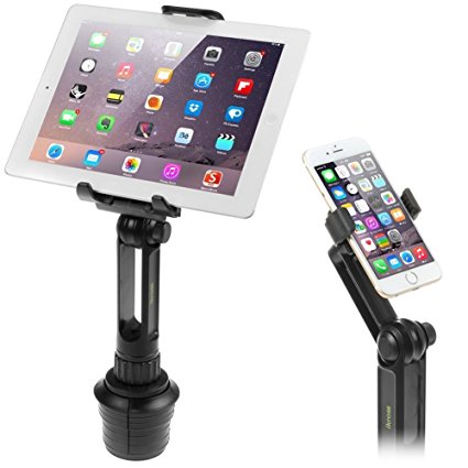 iKross 2-in-1 Tablet and Cellphone Adjustable Swing Extended Cup Mount Holder Car Kit for iPad iPhone Samsung Tablet Smartphone and Uber Driver