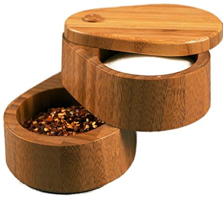 Totally Bamboo Double Salt Box, 100% Bamboo Container w/ Lid For Secured Storage; Two Compartment Multi Functional Wooden Salt Box great for Storing Spices, Herbs, Seasoning & MORE! Designed in USA