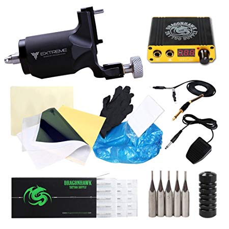 Extreme Rotary Tattoo Machine Kit Power Supply Complete Tattoo Kits Foot Pedal Grip for Tattoo Artists (Extreme)