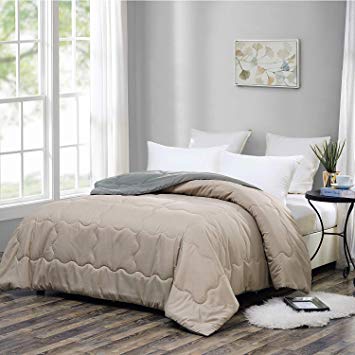 OMYSTYLE Goose Down Alternative Comforter (King,Grey/Steel) – Light Weight Fluffy Duvet Insert Reversible Quilted Comforter for All Season,Breathable,Hypoallergenic,Fade Resistant,Machine Washable