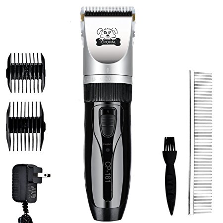 Cropal Pet Grooming Clippers, Quite Rechargeable Dog and Cat Grooming Clippers Cordless for Small Medium & Large Dogs, Cats and Other House Pets (silver/black)