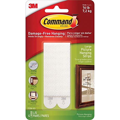 Command 17206 Picture Strip, Detachable, 7200 g, 4 Sets of 2 Stripes, Size L, White