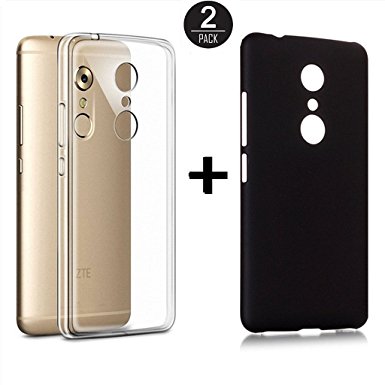 Axon 7 Case, ZTE Axon 7 Case, [2 Pack] [Black] [Clear] Suensan Slim Ultra Thin Lightweight Mesh Hard Defender Case for ZTE Axon 7 (Black Clar)