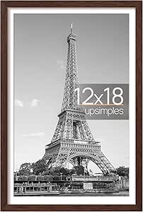 upsimples 12x18 Picture Frame, Display Pictures 11x17 with Mat or 12x18 Without Mat, Wall Hanging Photo Frame, Brown, 1 Pack