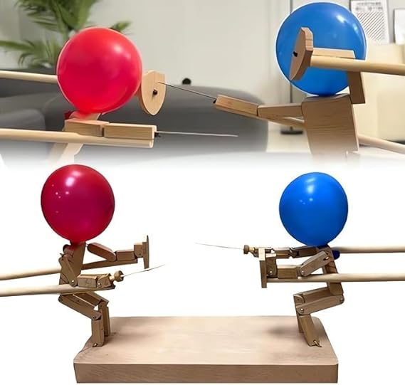 Balloon Bamboo Man Battle Wooden Battle Bots - 2024 New Handmade Wooden Fencing Puppets Whack A Balloon, Puppets Battle Game for 2 Players, Fast-Paced Balloon Fight Party Games