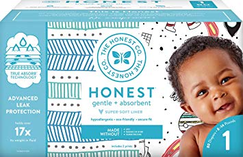 The Honest Company Club Box Diapers with TrueAbsorb Technology, Teal Tribal & Space Travel, Size 1, 80 Count