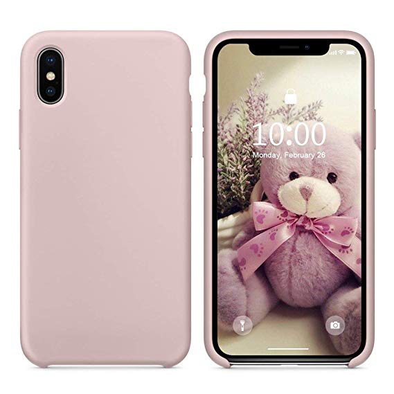 SURPHY Silicone Case for iPhone Xs, iPhone X Case, Soft Liquid Silicone Slim Rubber Shockproof Phone Case Cover (with Soft Microfiber Lining) Compatible with iPhone X iPhone Xs 5.8 insh (Pink Sand)