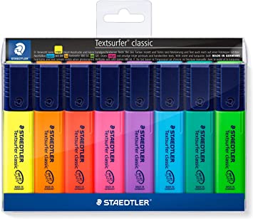 Staedtler Textsurfer Classic 364 Highlighter - Assorted Colours, Pack of 8