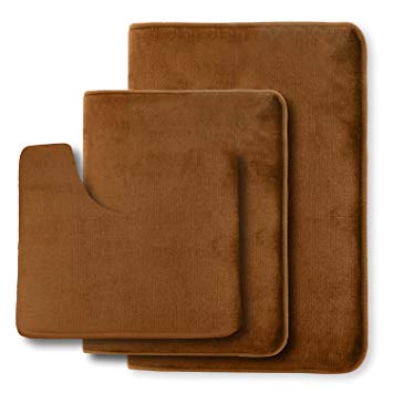 Clara Clark Non Slip Memory Foam Tub-Shower Bath Rug Set, Includes 1 Small Size 17 x 24 in. 1 Large Size 20 X 32 in. 1 Contour Rug 24 x 19 In. - Chocolate Brown