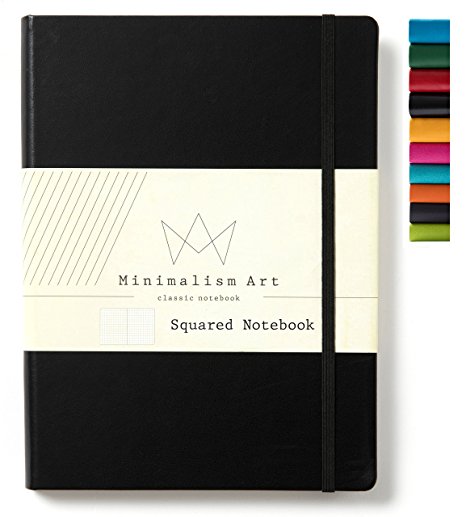 Minimalism Art | Classic Notebook Journal, Size: 8.3" X 11.4", A4, Black, Dotted Grid Page, 192 Pages, Hard Cover/Fine PU Leather, Inner Pocket, Premium Thick Paper-100gsm | Designed in San Francisco