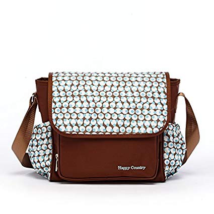 Small Diaper Bag Crossbody Baby Bags for Mom Messenger Turquoise Polka Dot Brown Nylon Coches Para Bebes with Bottle Pockets for Travel Women Medium Size Nappy Bag for Girls Boys Adjustable Wide Strap