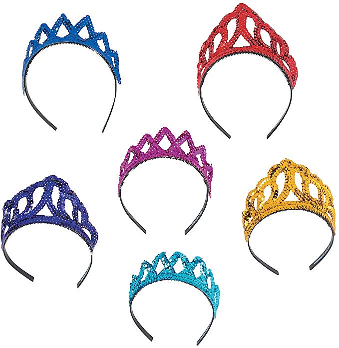 Fun Express - Bright Color Sequin Tiaras - Apparel Accessories - Hats - Tiaras & Crowns - 12 Pieces
