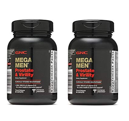 GNC Mega Men Prostate and Virility, 90 Caplets, Supports Sexual Health, 2 Pac