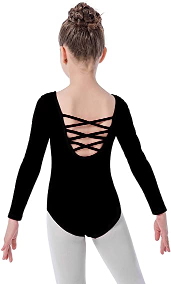 MOLLDAN Girls Long Sleeve Ballet Leotards Crisscross Straps Back Dance Tops