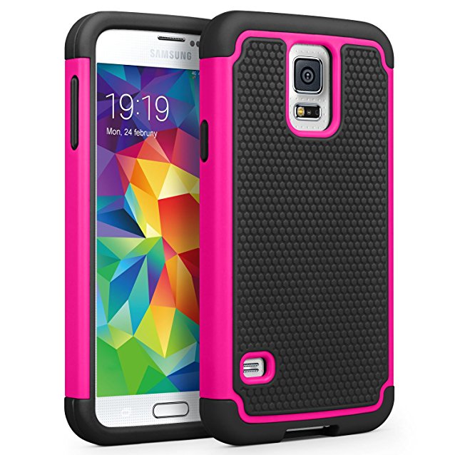 Galaxy S5 Case, SYONER [Shockproof] Hybrid Rubber Dual Layer Armor Defender Protective Case Cover for Samsung Galaxy S5 S V I9600 [Rose/Black]
